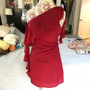 🌹 F21 Elegant One Shoulder Dress, S, Red